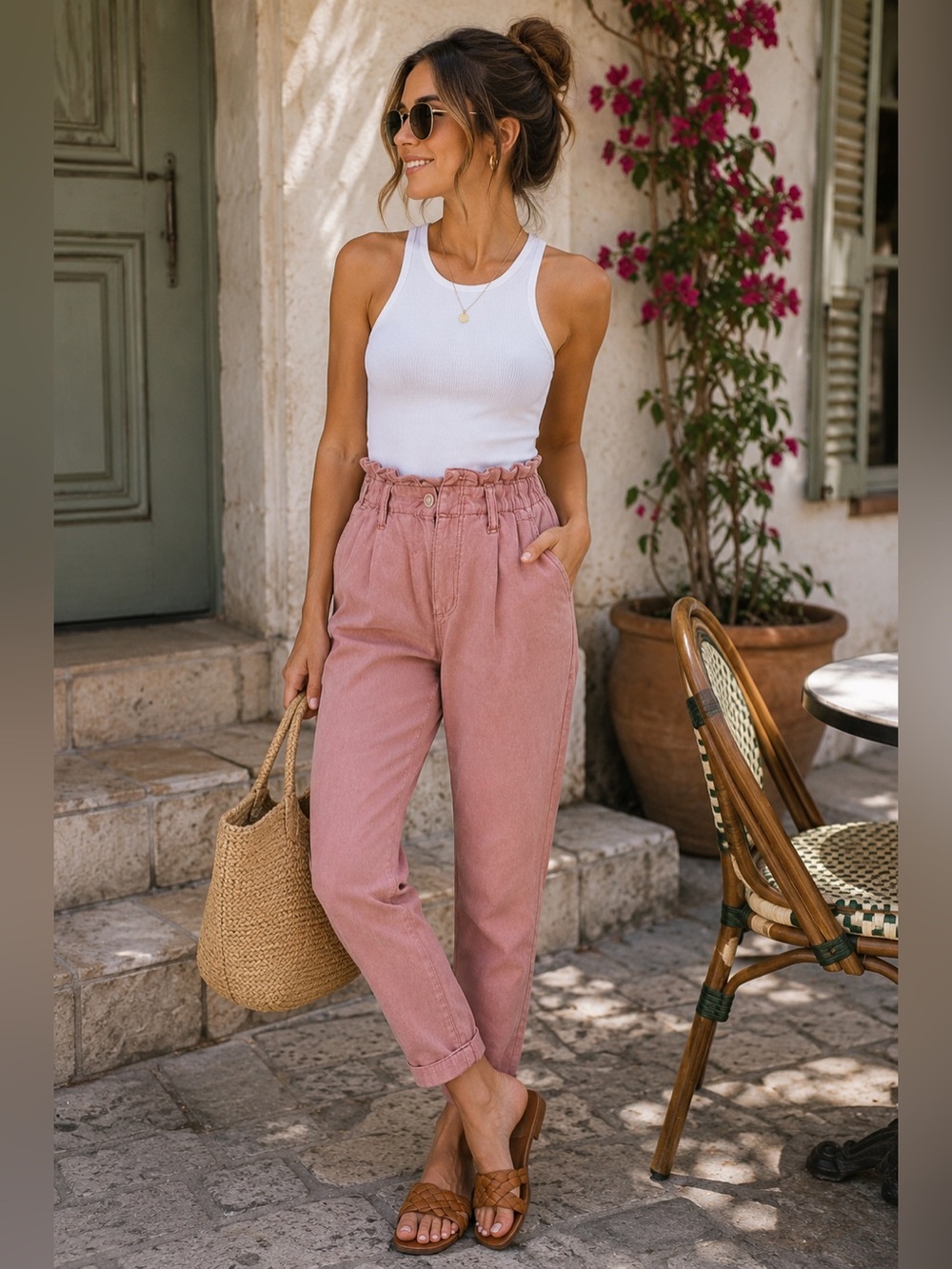 American Eagle Paperbag Waist Lyocell Tapered Pants Pink Size 4